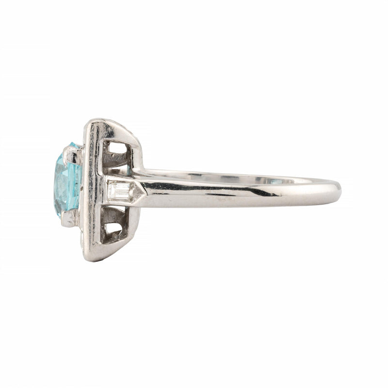 Art Deco 2.80ctw Blue Zircon & Baguette Diamond Ring in Platinum