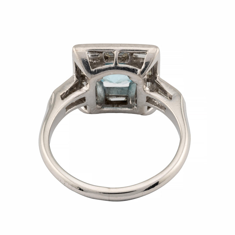 Art Deco 2.80ctw Blue Zircon & Baguette Diamond Ring in Platinum