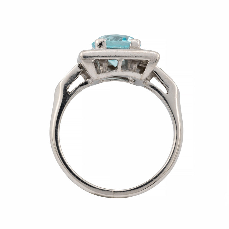 Art Deco 2.80ctw Blue Zircon & Baguette Diamond Ring in Platinum