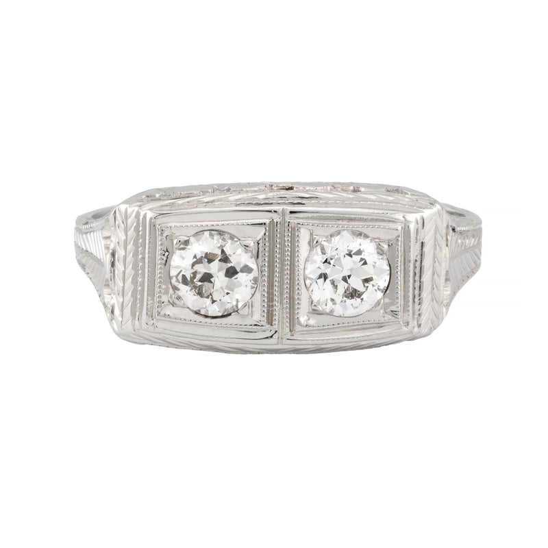Art Deco Belais Brothers Toi Et Moi Diamond Ring in 18 Karat White Gold Circa 19