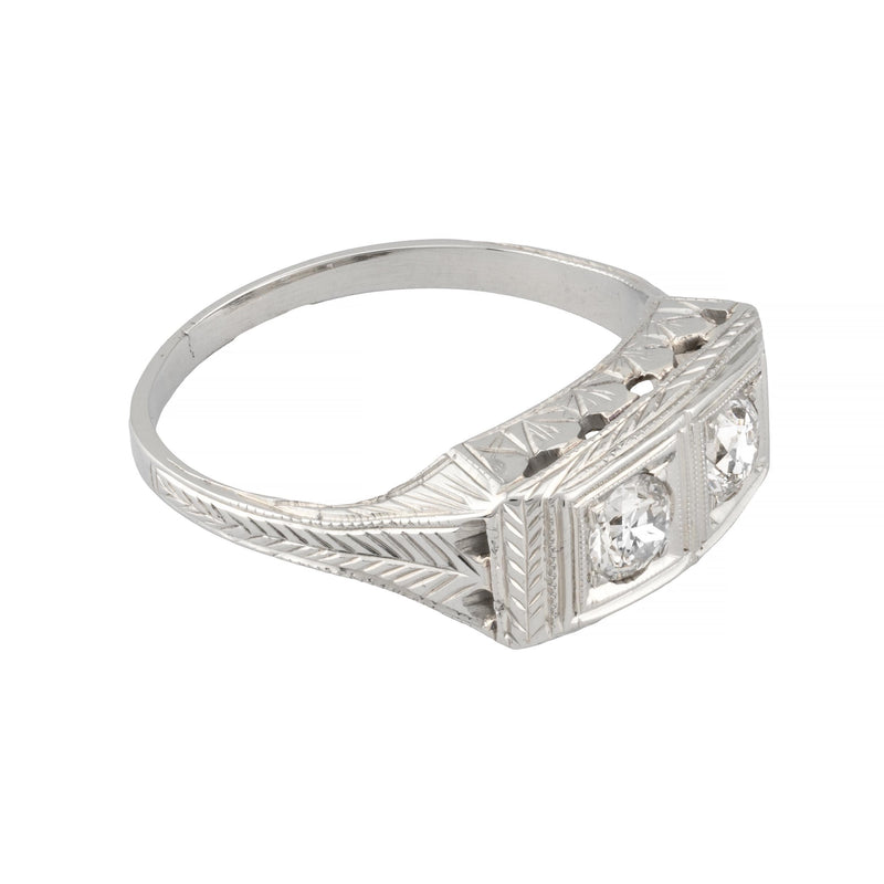 Art Deco Belais Brothers Toi Et Moi Diamond Ring in 18 Karat White Gold Circa 19