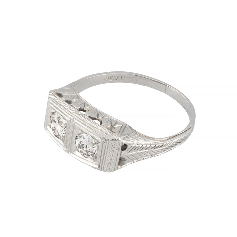 Art Deco Belais Brothers Toi Et Moi Diamond Ring in 18 Karat White Gold Circa 19