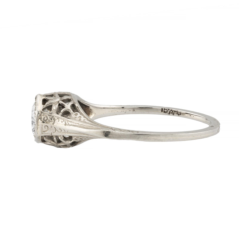 Art Deco Floral 0.40ct Diamond Filigree Engagement Ring in 18K White Gold
