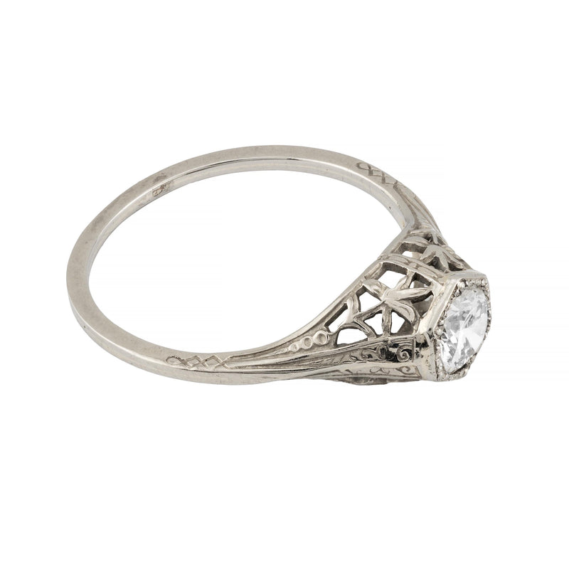 Art Deco Floral 0.40ct Diamond Filigree Engagement Ring in 18K White Gold