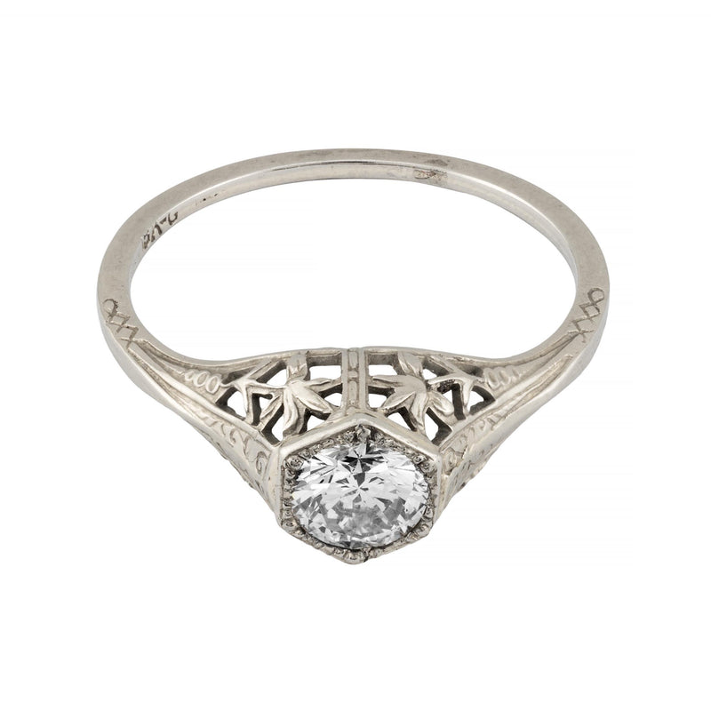 Art Deco Floral 0.40ct Diamond Filigree Engagement Ring in 18K White Gold