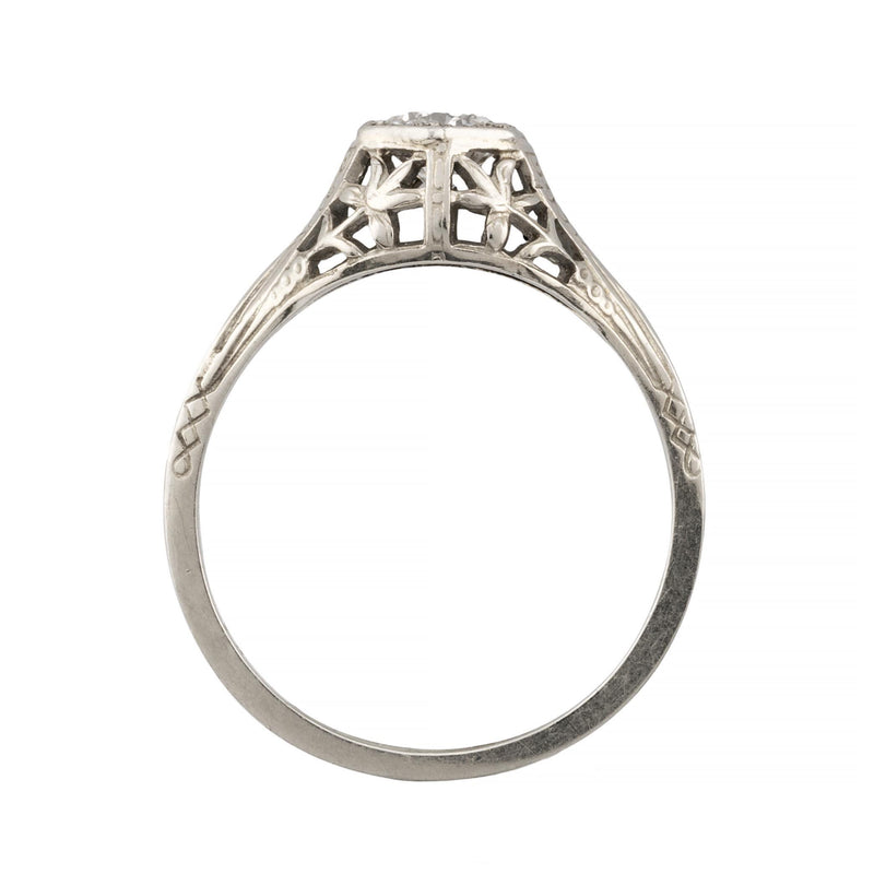 Art Deco Floral 0.40ct Diamond Filigree Engagement Ring in 18K White Gold