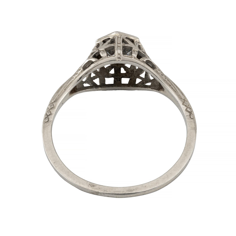 Art Deco Floral 0.40ct Diamond Filigree Engagement Ring in 18K White Gold
