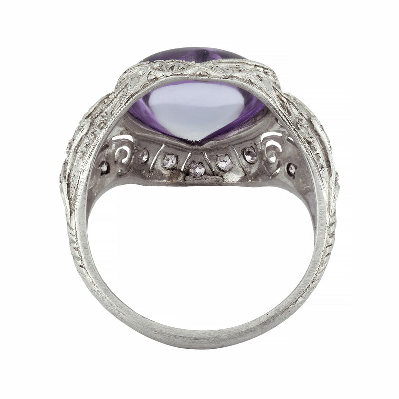 Art Deco Heart Shape Amethyst & Diamond Ring in Platinum