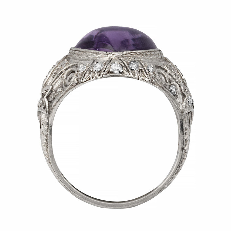 Art Deco Heart Shape Amethyst & Diamond Ring in Platinum