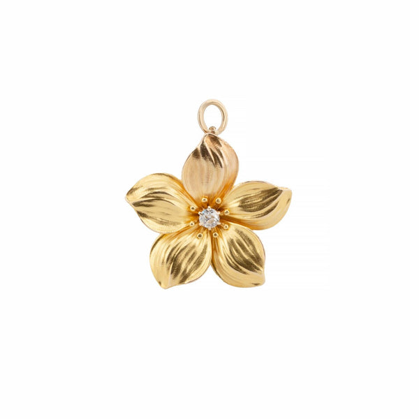 Art Nouveau Azalea Flower with 0.15ct Old Mine Cut Diamond Convertible Pendant