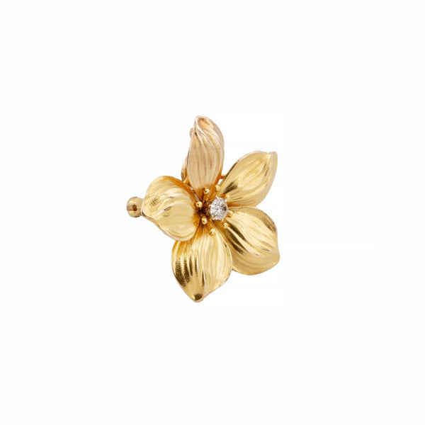 Art Nouveau Azalea Flower with 0.15ct Old Mine Cut Diamond Convertible Pendant
