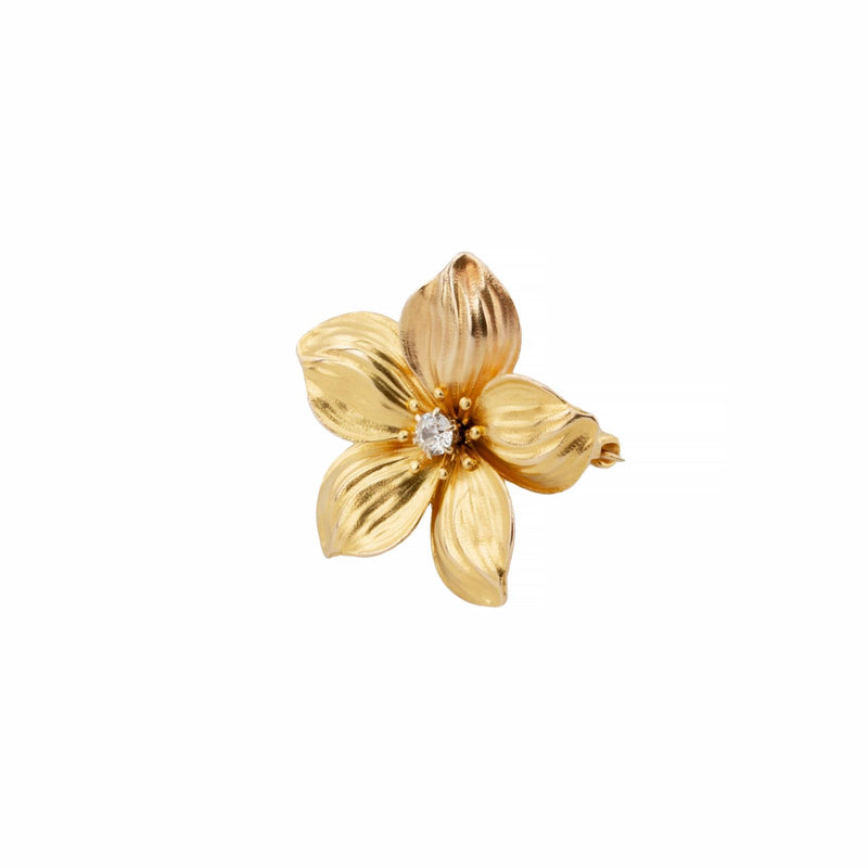Art Nouveau Azalea Flower with 0.15ct Old Mine Cut Diamond Convertible Pendant