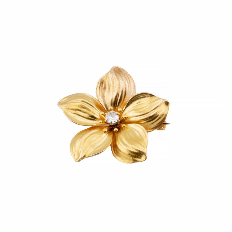 Art Nouveau Azalea Flower with 0.15ct Old Mine Cut Diamond Convertible Pendant