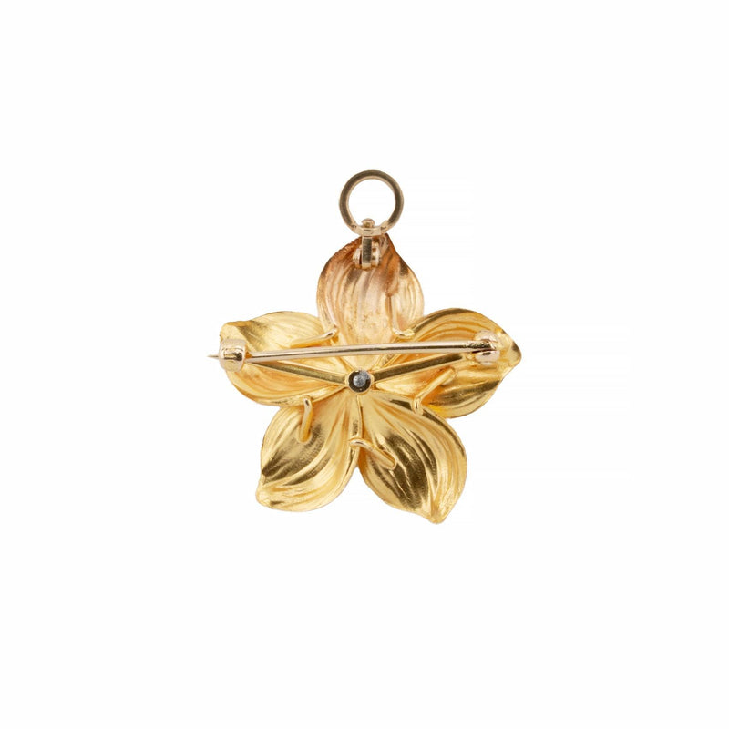Art Nouveau Azalea Flower with 0.15ct Old Mine Cut Diamond Convertible Pendant