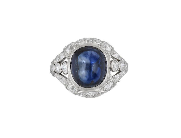 Tiffany & Co Sugarloaf Cabochon No Heat Sapphire & Diamond Ring in Platinum