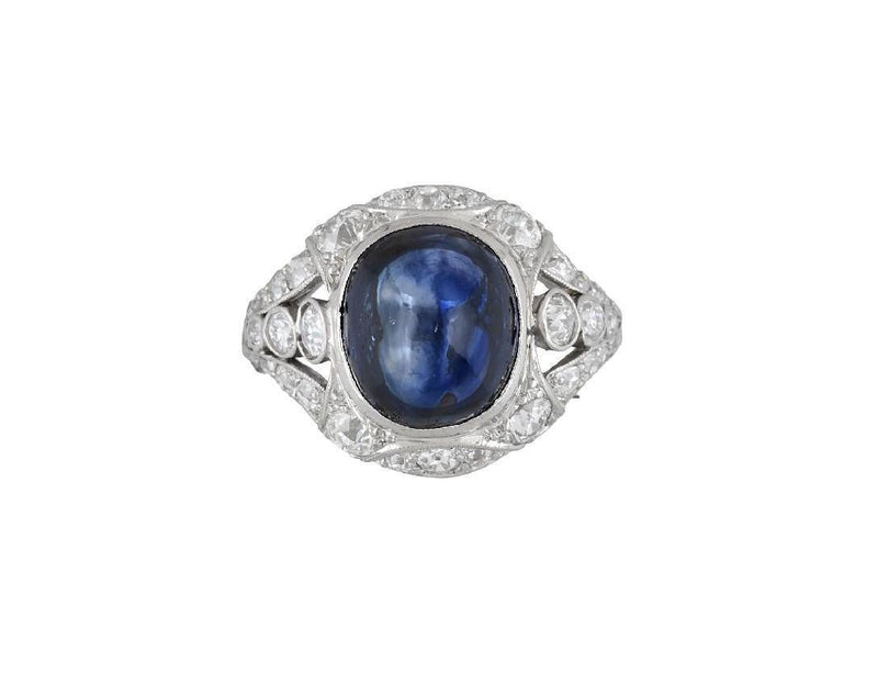 Tiffany & Co Sugarloaf Cabochon No Heat Sapphire & Diamond Ring in Platinum
