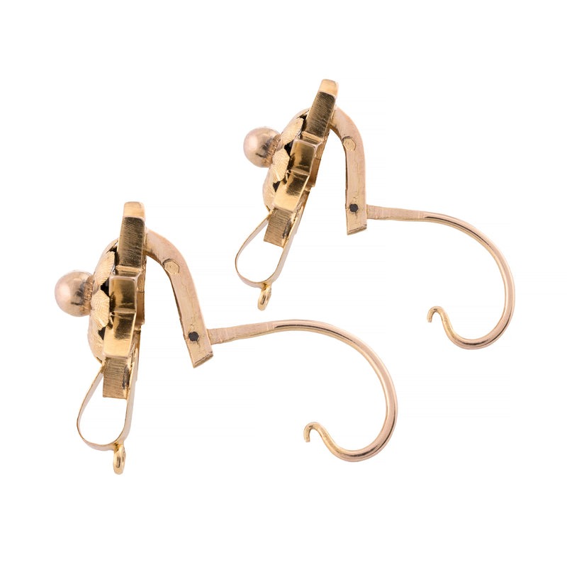 Antique Austrian Floral Star Form Victorian Earrings in 14K Yellow Gold