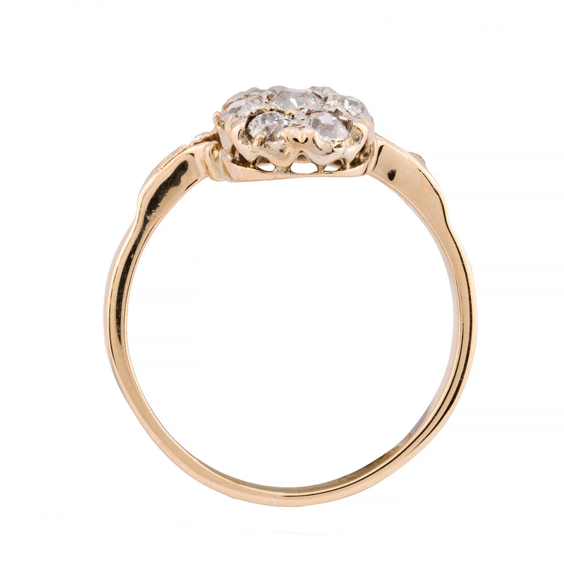 Edwardian Old Mine Cut Diamond Tiara Ring in Platinum, 18K Yellow Gold
