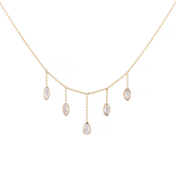 Rose Cut Pear & Marquise Shape Diamond Fringe Necklace in 14K Yellow Gold