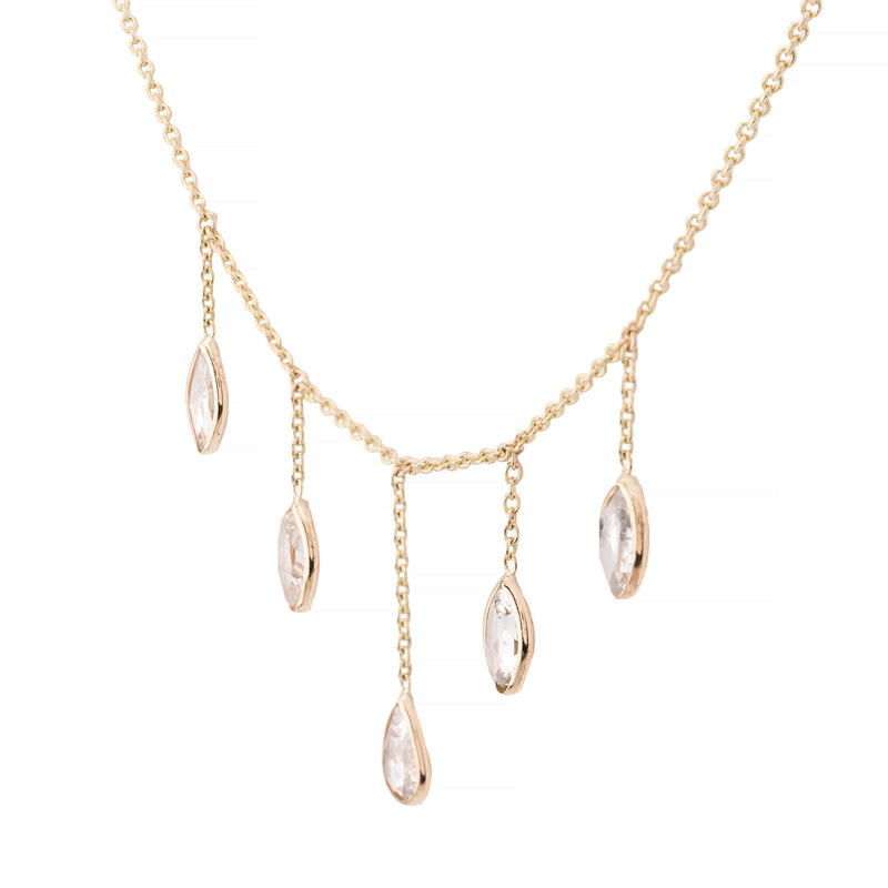 Rose Cut Pear & Marquise Shape Diamond Fringe Necklace in 14K Yellow Gold