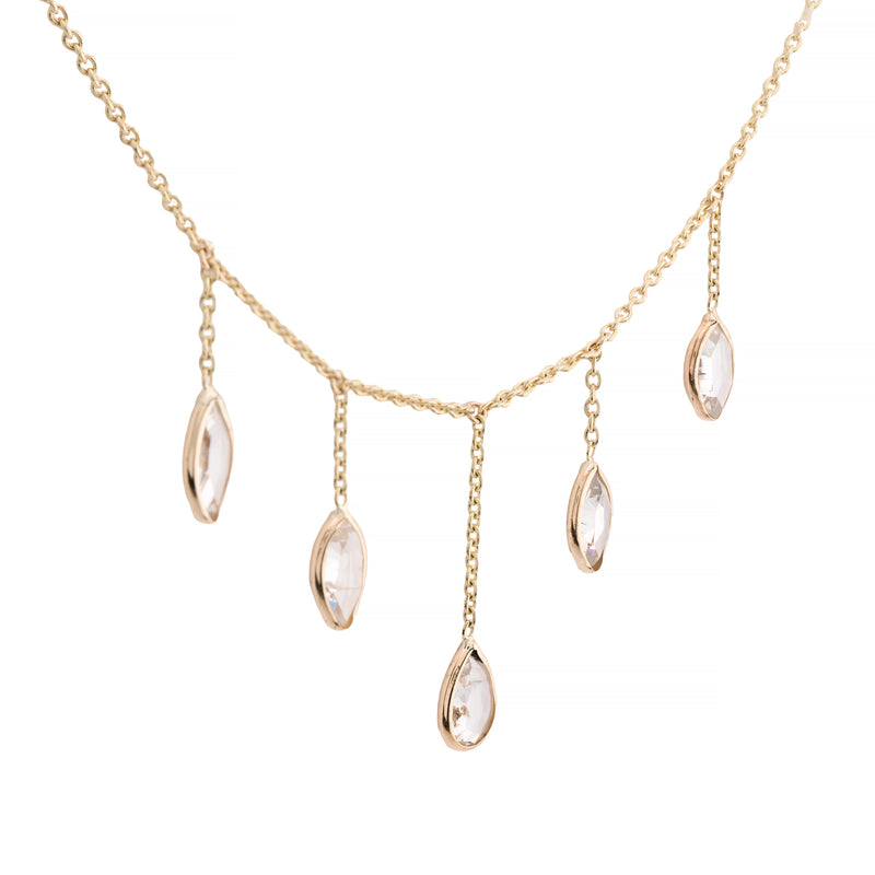 Rose Cut Pear & Marquise Shape Diamond Fringe Necklace in 14K Yellow Gold