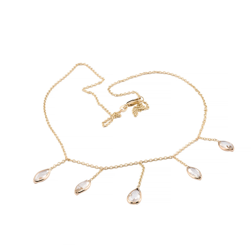 Rose Cut Pear & Marquise Shape Diamond Fringe Necklace in 14K Yellow Gold