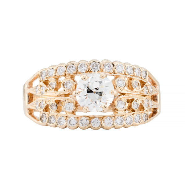 Vintage 1.13ctw European Cut Diamond Filigree Engagement Ring in 14K Yellow Gold