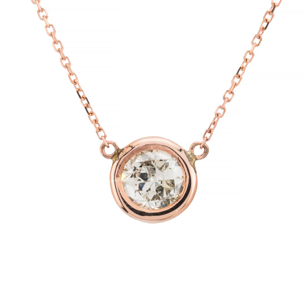 Rose Gold 0.80ct Diamond Bezel Set Solitaire Pendant Necklace in 14 Karat
