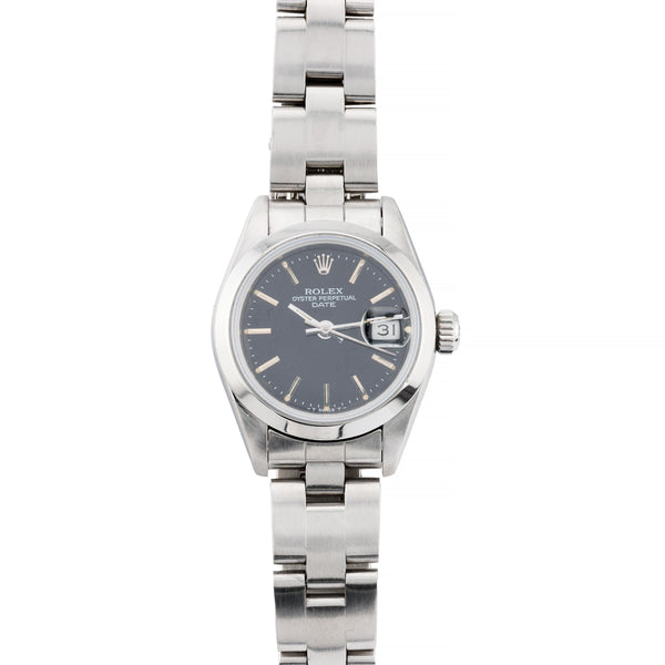 Rolex Oyster Perpetual Date Ladies Black Dial Stainless Watch Full Set