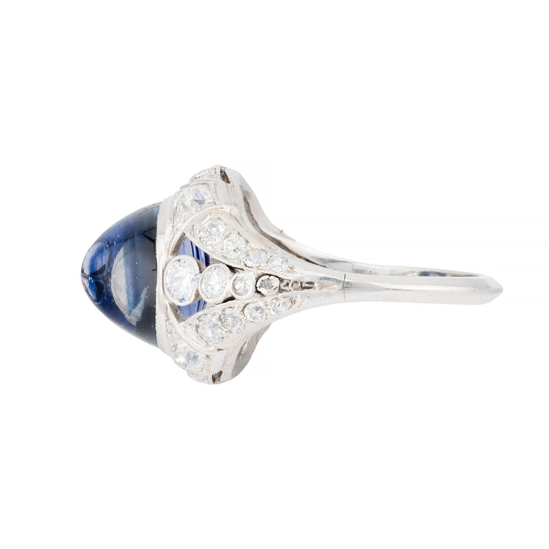 Tiffany & Co Sugarloaf Cabochon No Heat Sapphire & Diamond Ring in Platinum
