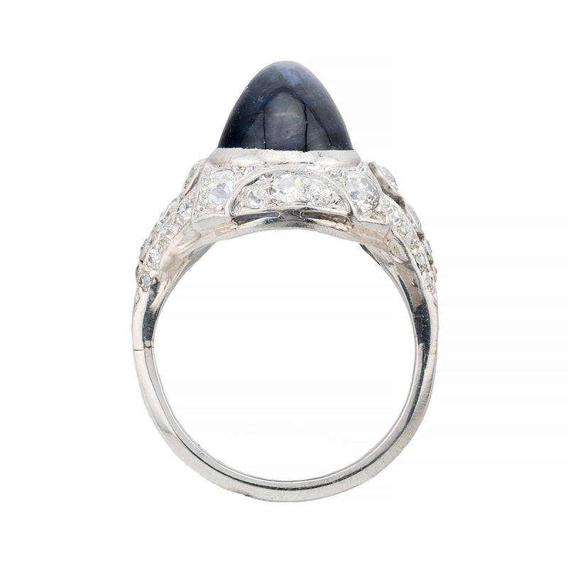 Tiffany & Co Sugarloaf Cabochon No Heat Sapphire & Diamond Ring in Platinum