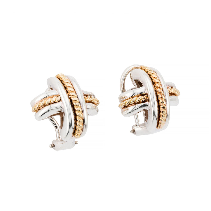 Tiffany & Co Vintage Signature X 18 Karat Gold & Sterling Silver Earrings