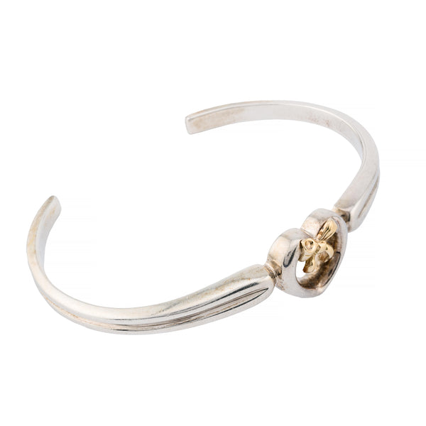 Tiffany & Co Vintage Heart, Bow Motif 18 Karat Gold, Sterling Silver Cuff