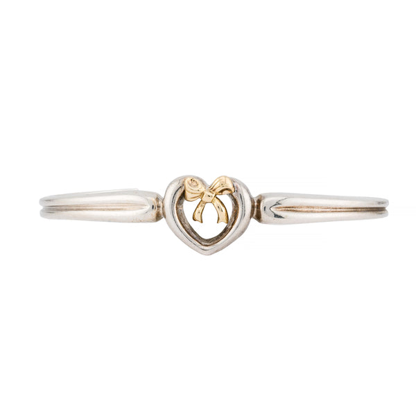 Tiffany & Co Vintage Heart, Bow Motif 18 Karat Gold, Sterling Silver Cuff