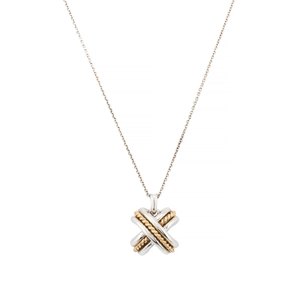 Tiffany & Co Vintage Signature X 18 Karat Gold, Sterling Silver Necklace Pendant