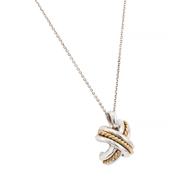 Tiffany & Co Vintage Signature X 18 Karat Gold, Sterling Silver Necklace Pendant
