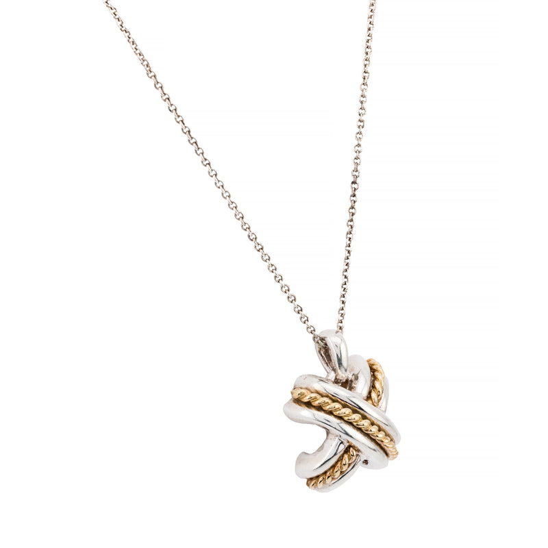 Tiffany & Co Vintage Signature X 18 Karat Gold, Sterling Silver Necklace Pendant