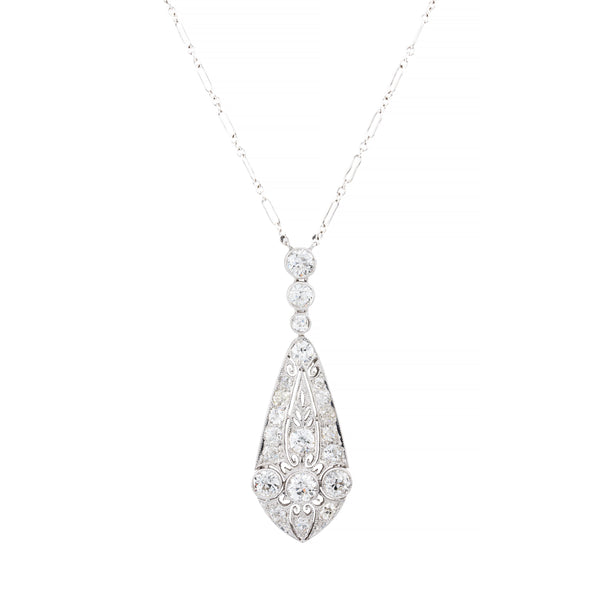 Marcus & Co Art Deco Diamond Long Chain Pendant Necklace in Platinum