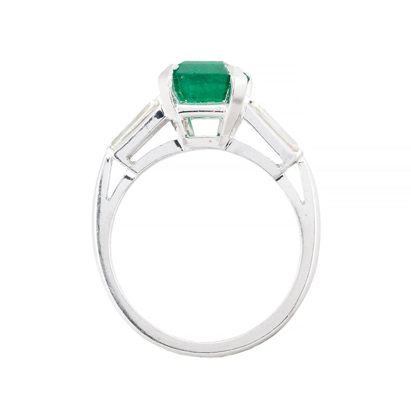 Verdant 2.92ct Emerald & Baguette Cut Diamond Three Stone Ring in Platinum