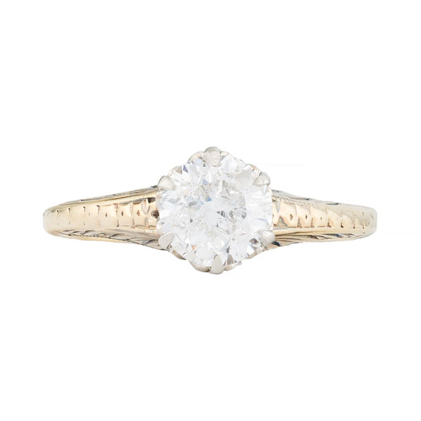 Edwardian 1.09ct Diamond Solitaire Engagement Ring in Platinum, 14K Yellow Gold