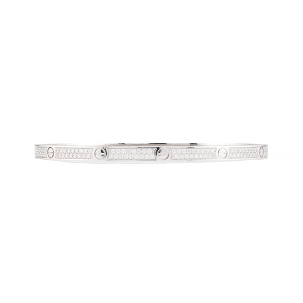Cartier Paved Small Diamond Love Bracelet 18 Karat White Gold Size 18