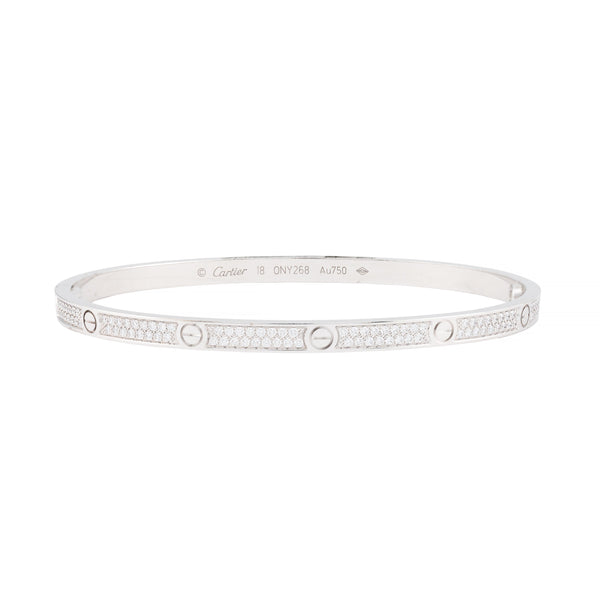 Cartier Paved Small Diamond Love Bracelet 18 Karat White Gold Size 18