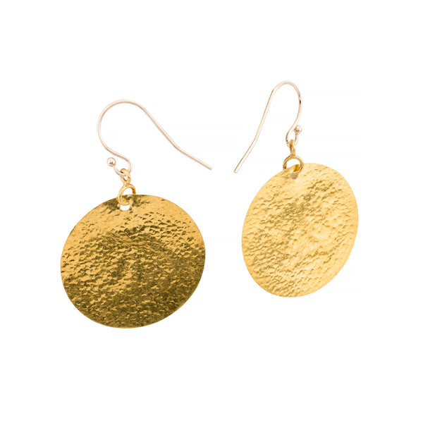 Gurhan Hammered Disc Earrings in 24 Karat Gold Large 1" Diameter