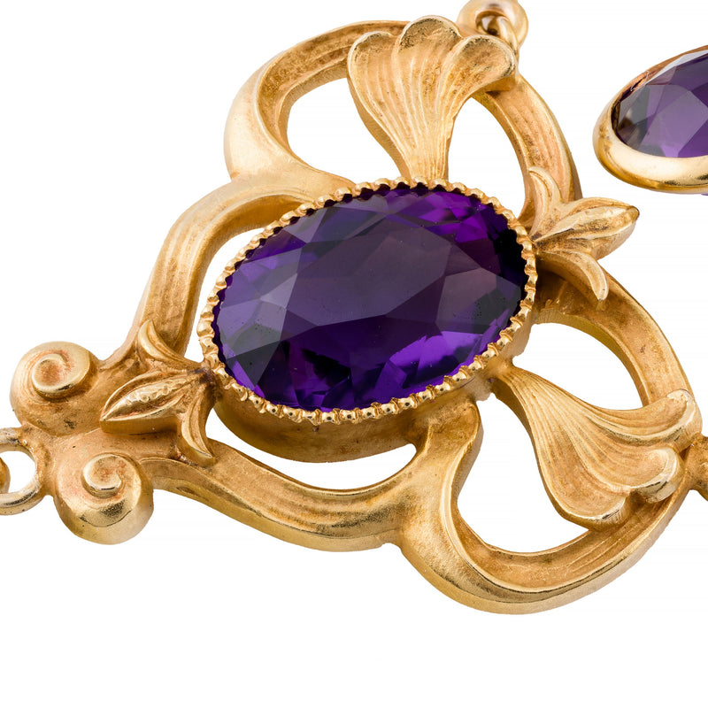 Art Nouveau Amethyst Festoon Necklace in 14 Karat Yellow Gold by Durand