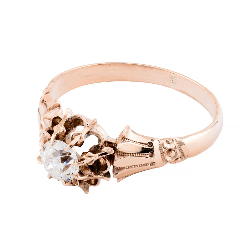 Victorian 0.51ct Old Mine Cut Diamond Buttercup Engagement Ring in 14 Karat Gold
