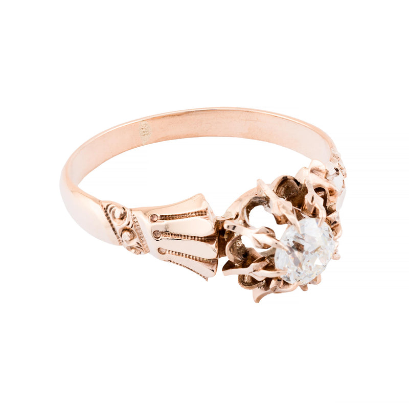Victorian 0.51ct Old Mine Cut Diamond Buttercup Engagement Ring in 14 Karat Gold