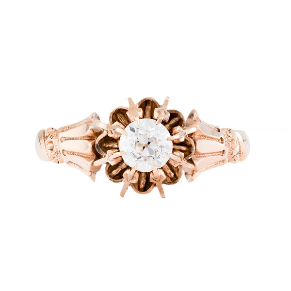 Victorian 0.51ct Old Mine Cut Diamond Buttercup Engagement Ring in 14 Karat Gold