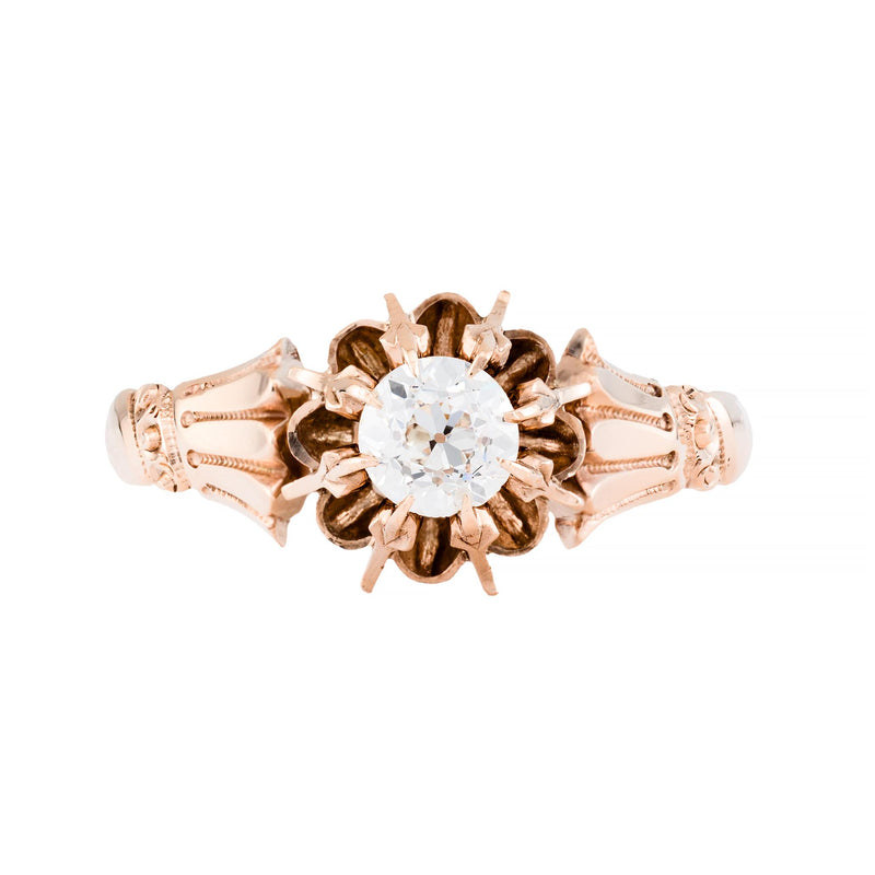 Victorian 0.51ct Old Mine Cut Diamond Buttercup Engagement Ring in 14 Karat Gold