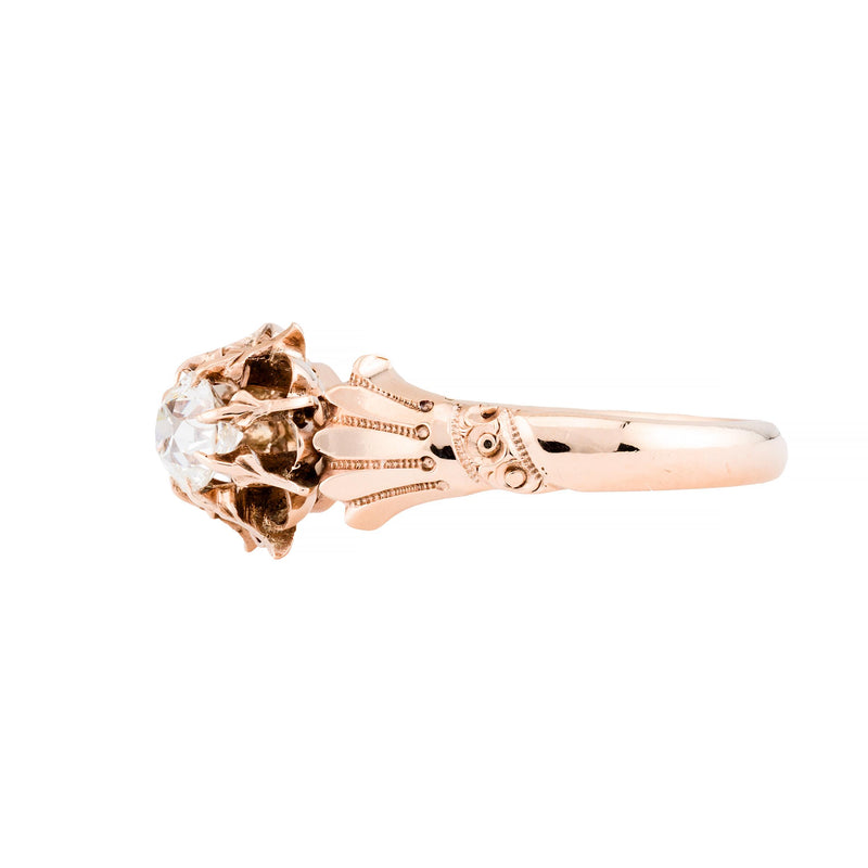Victorian 0.51ct Old Mine Cut Diamond Buttercup Engagement Ring in 14 Karat Gold