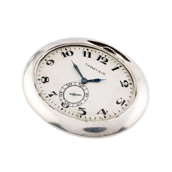 Tiffany & Co Art Deco Sterling Silver Oval Pocket Watch by Longines